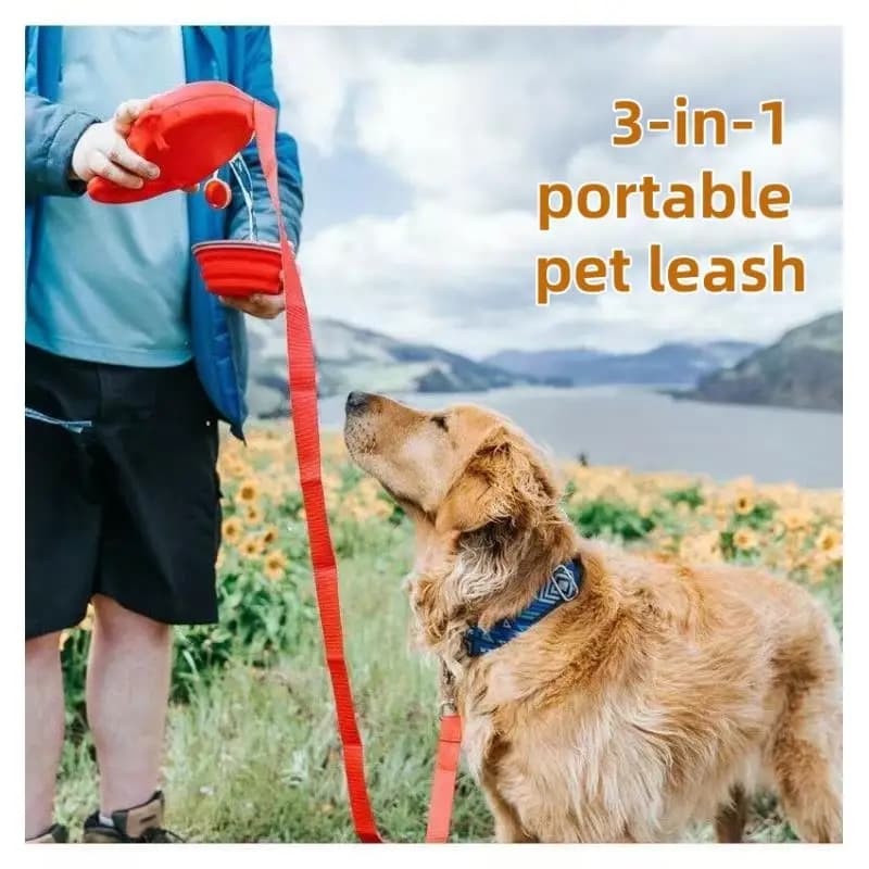 Guinzaglio per cani 3 in 1 con bottiglia d'acqua attaccata Guinzaglio retrattile portatile per animali domestici per cani Allenamento da jogging per passeggiate all'aperto Facile da trasportare