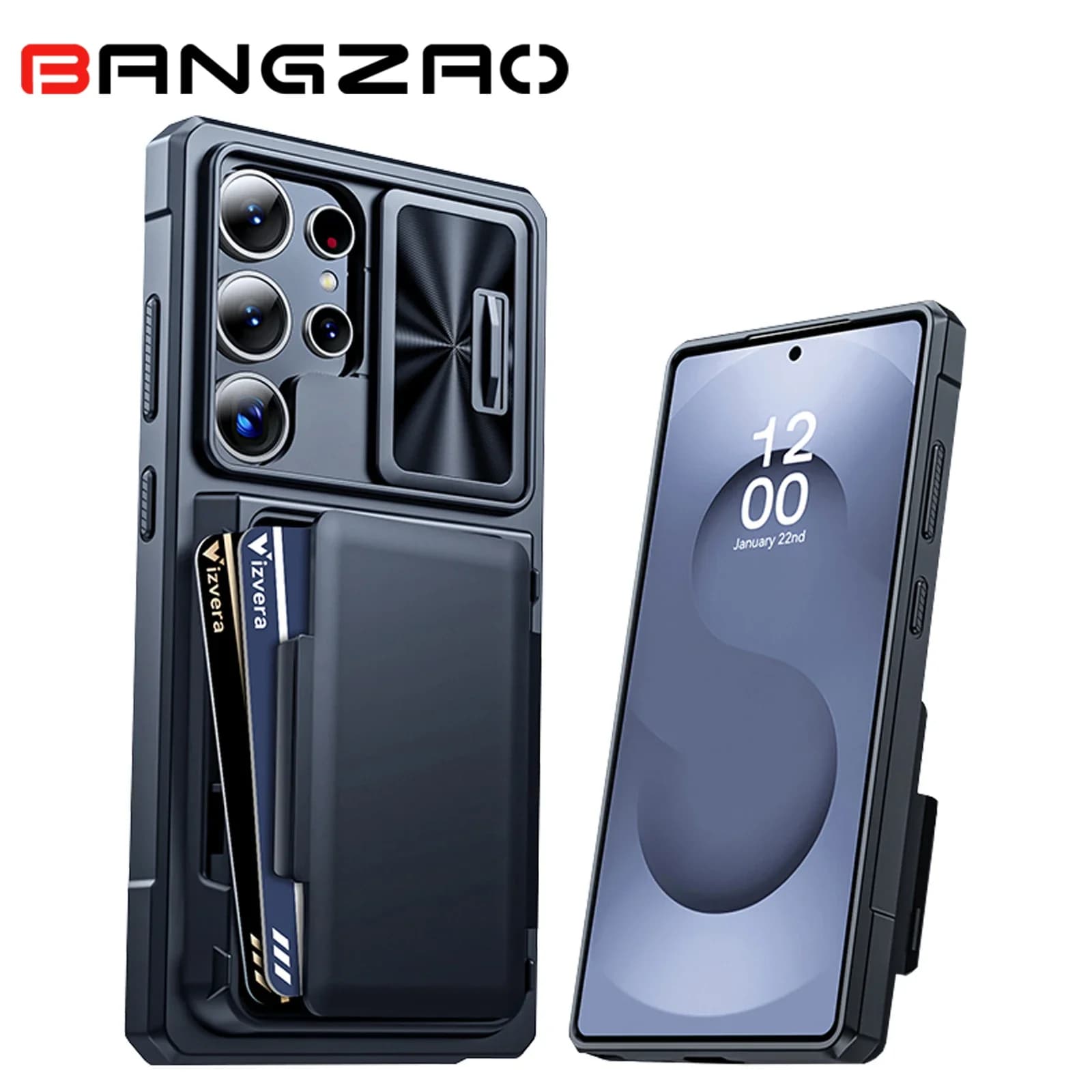 Custodia Protettiva Robusta Antiurto a Portafoglio con Copri Fotocamera, Porta Carte con Blocco RFID per Samsung Galaxy S25 Ultra - Nera