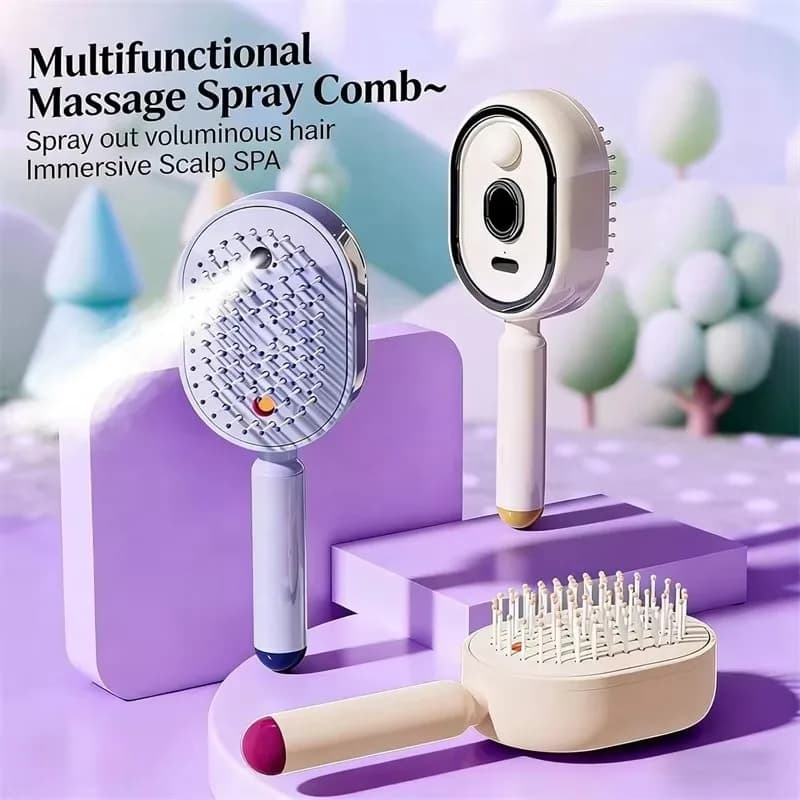 3 in 1 Electric Spray Air Cushion Comb Self-Cleaning Steam Essential Oil Scalp Massage Brush Rechargeable