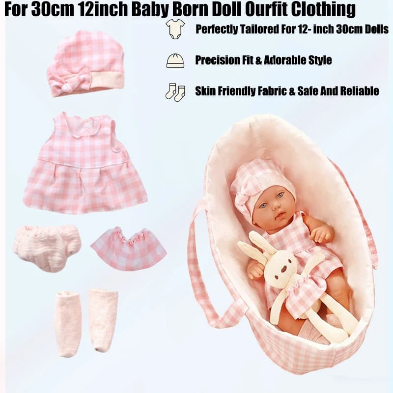 Vestiti per bambole reborn da 12 pollici (30 cm), culla, pigiama invernale a forma di orsetto, tuta, cappotto in peluche, accessori per abbigliamento.
