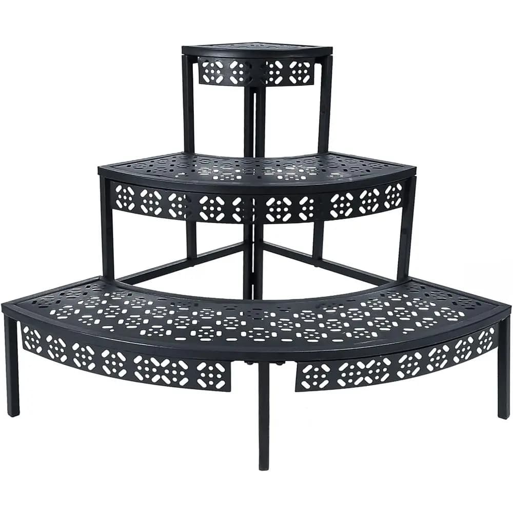Semi-Circular 3-Tier Metal Plant Stand - Outdoor & Indoor Ladder Style Rack with Pot Organizer