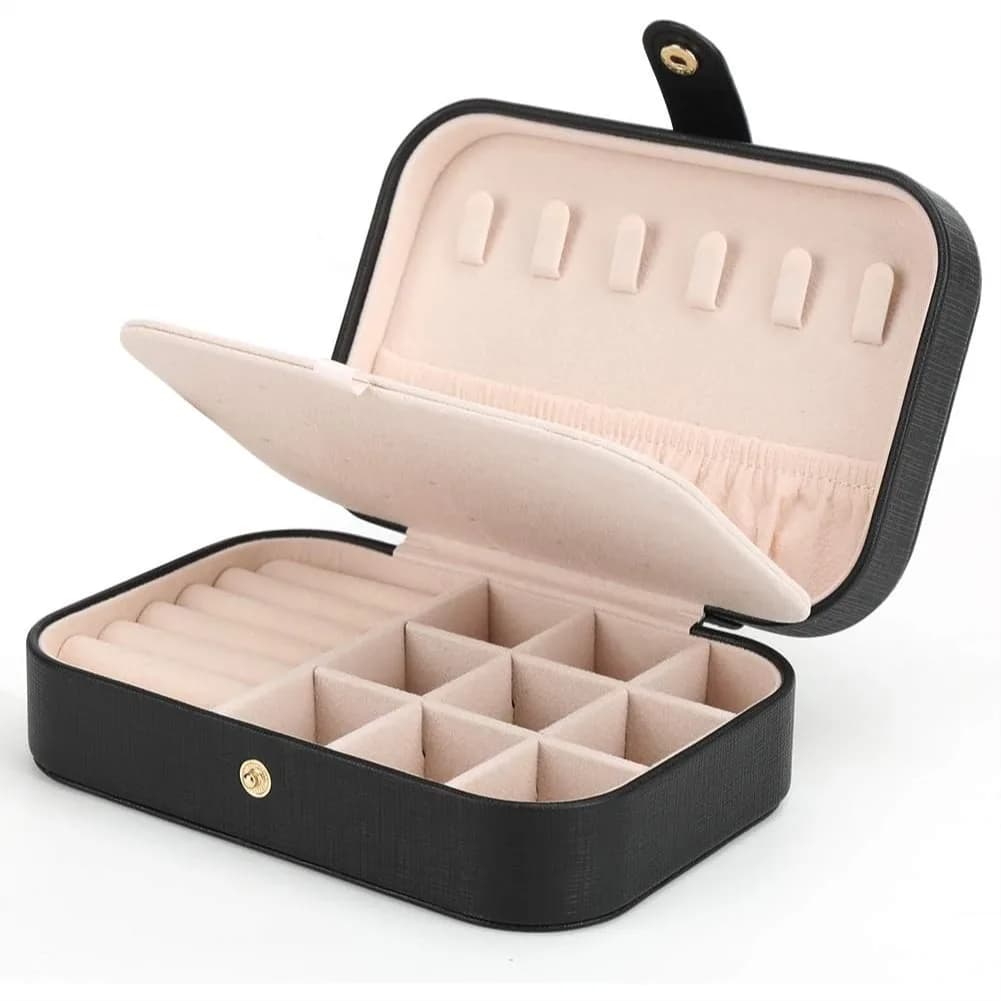 Small Jewelry Box for Travel Double Layer Necklace Ring Organizer Portable Case for Women
