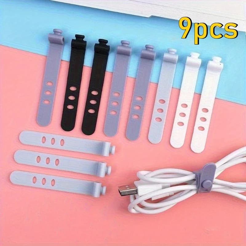 9pcs Phone Cable Organizer Earphone Clip Charger Cord Management 3 Hole Line Storge Holder Clips Data Line Bobbin Winder Straps