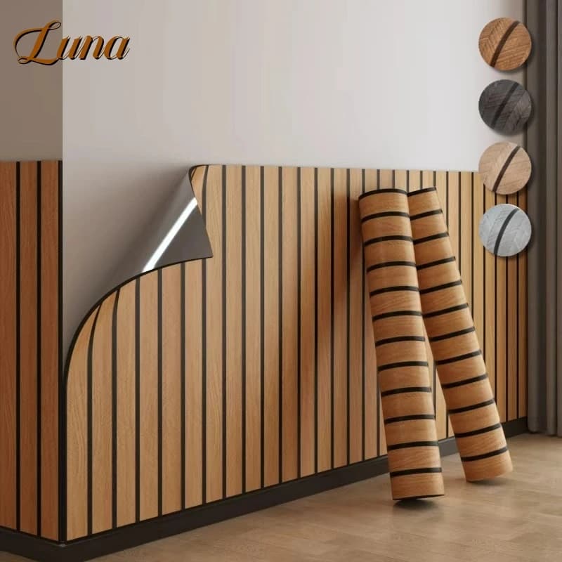 Wallpapers with fake wood grid Living room Bedroom wall decoration Detachable and glued wallpapers Striped contact card with foam wood grid