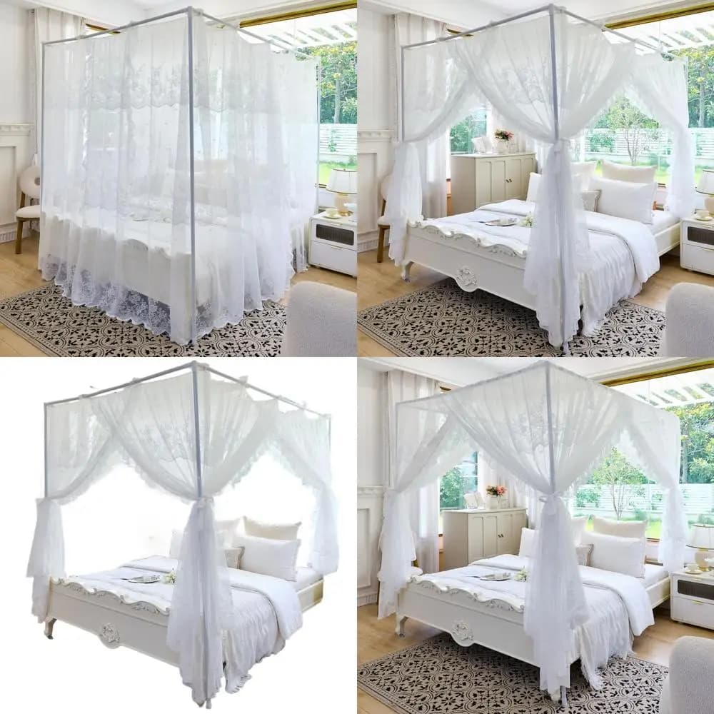 White double canopy mosquito net for 4 mountaineers - Romantic decoration for bedroom wedding, children and adults