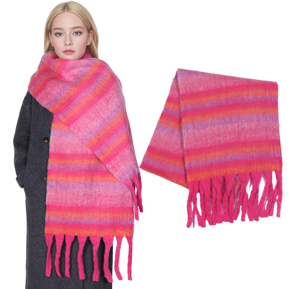 Women's Winter Scarf Cashmere Hot Strip Pashmina Cover Wrap Thickness Soft Pair Bufanda Scarves with tassel Poncho Long Echarpe
