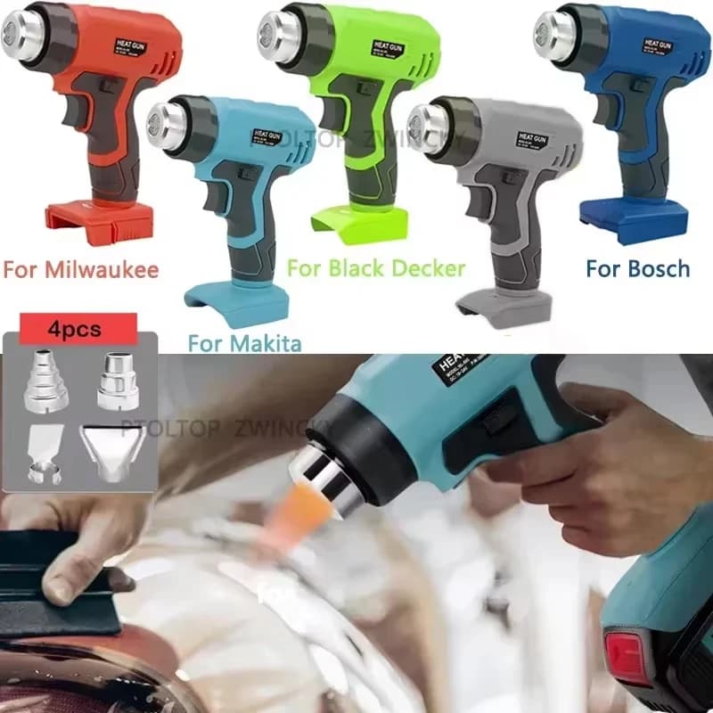 Pistola ad aria calda pistola termica portatile a riscaldamento rapido 4 attacchi per ugelli per batteria Makita/Dewalt/Milwaukee/Bosch/Black & Decker 18V 20V