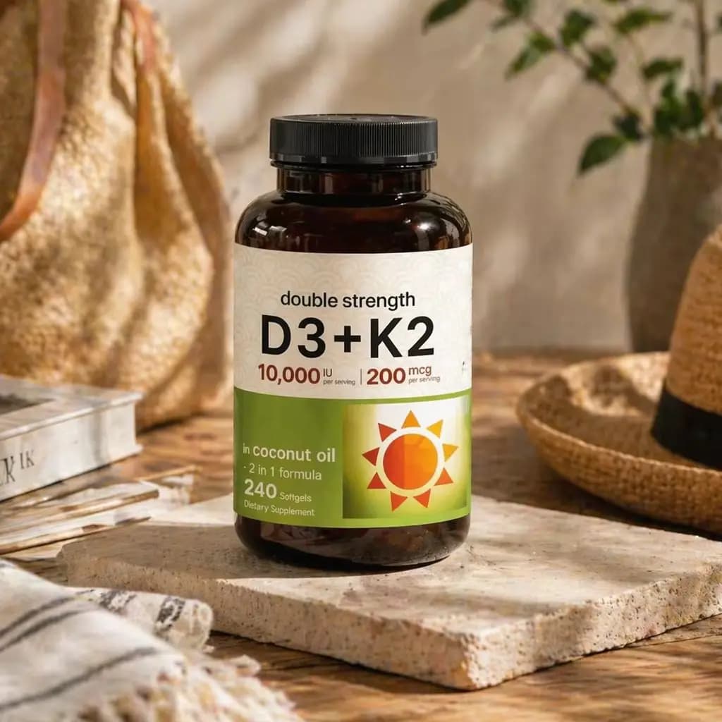 Vitamina D3 + K2 240 Softgel 10000 UI D3 e 200mcg K2 Formula Infusa al Cocco Supporta la Salute delle Ossa e l'Assorbimento del Calcio Integratore