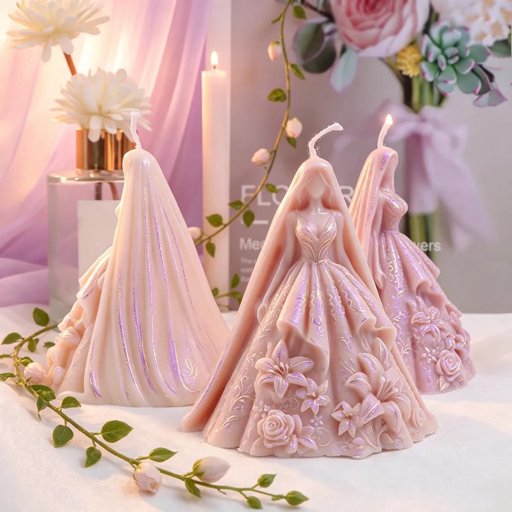 Stampo in Silicone 3D per Candele a Forma di Abito da Sposa, Design Principessa, per Candele Profumate, Resina, Regalo Romantico per Matrimonio e Addio al Nubilato