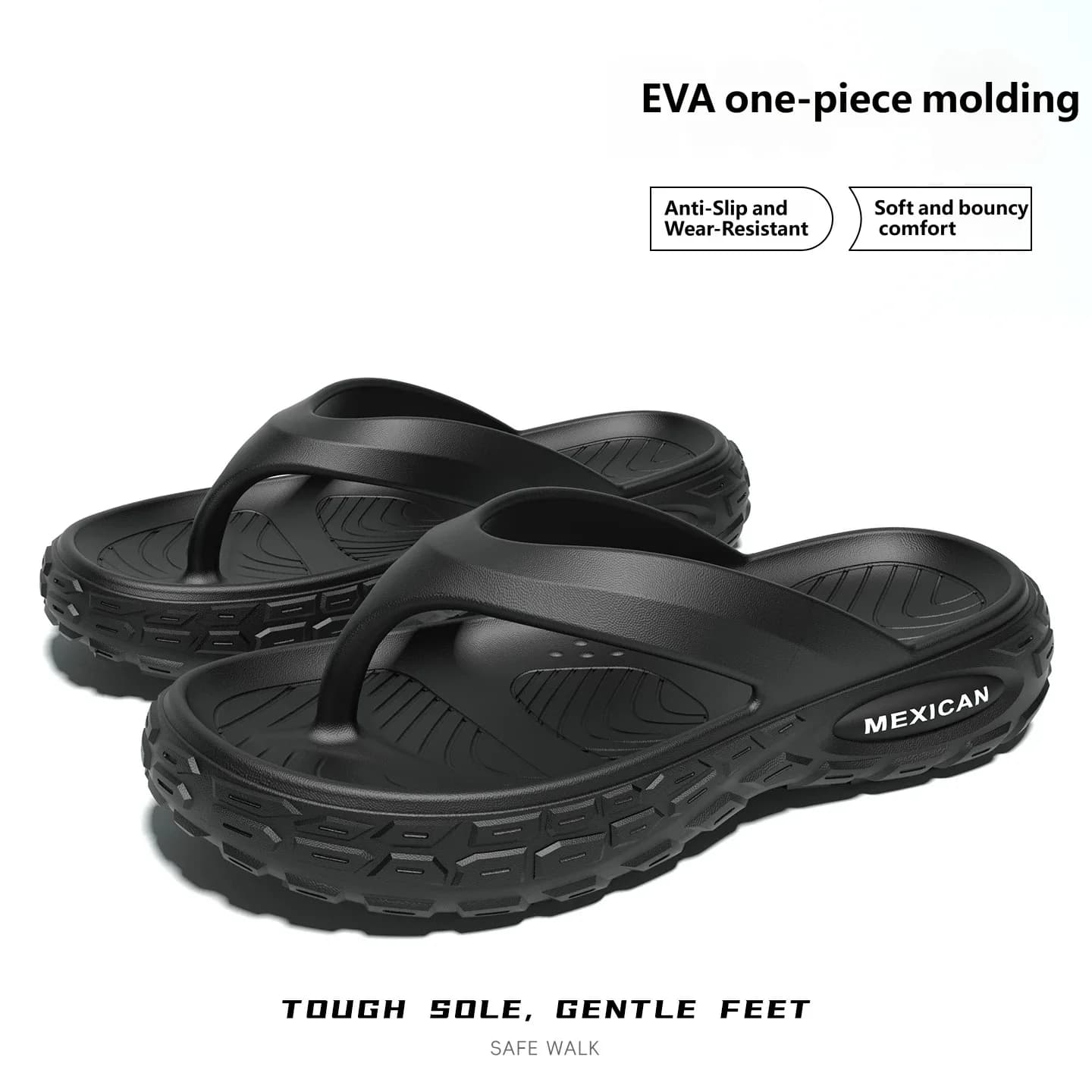 Men Thick Tire Sole Flip Flops EVA One-piece Molding Anti Slip Wear-resistant Summer Beach Slippers