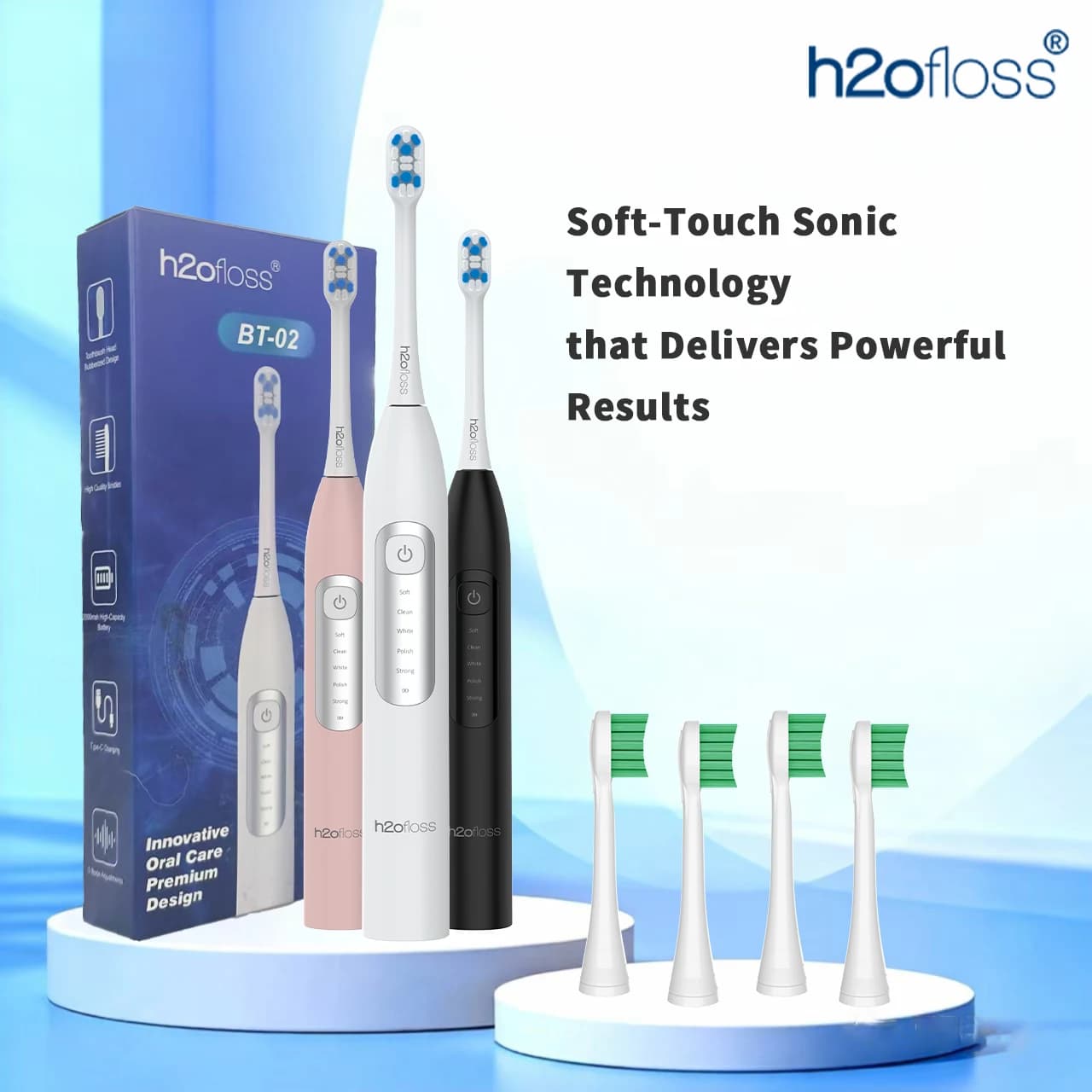 H2ofloss Adult Sonic Electric Toothbrush 2000mAh Large Battery Ultrasound Rechargeable 5 modes IPX7 Waterproof Oral Cleaning