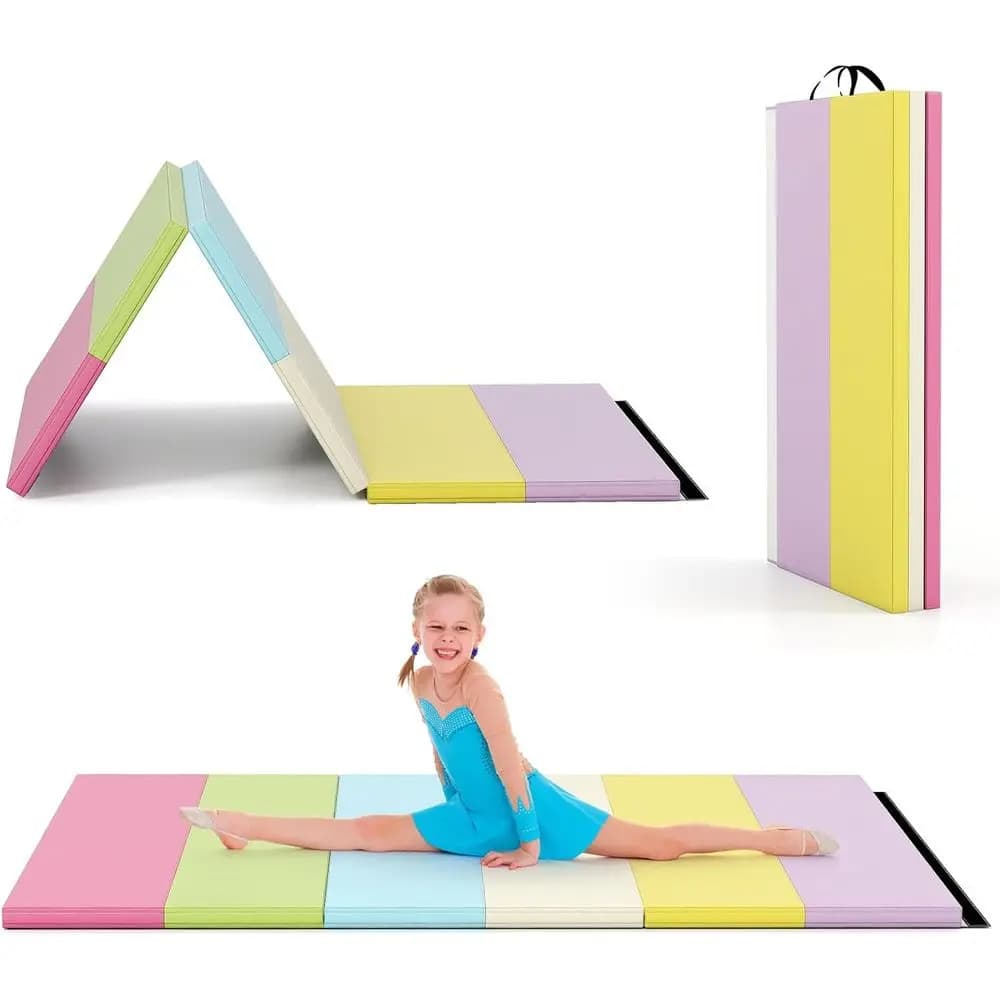 Tappetino Pieghevole Portatile 6'x4' a 3 Pannelli o 6.6'x2.5' a 5 Pannelli con Maniglie per il Trasporto, Chiusura a Strappo, Ideale per Ginnastica, Yoga, Ho
