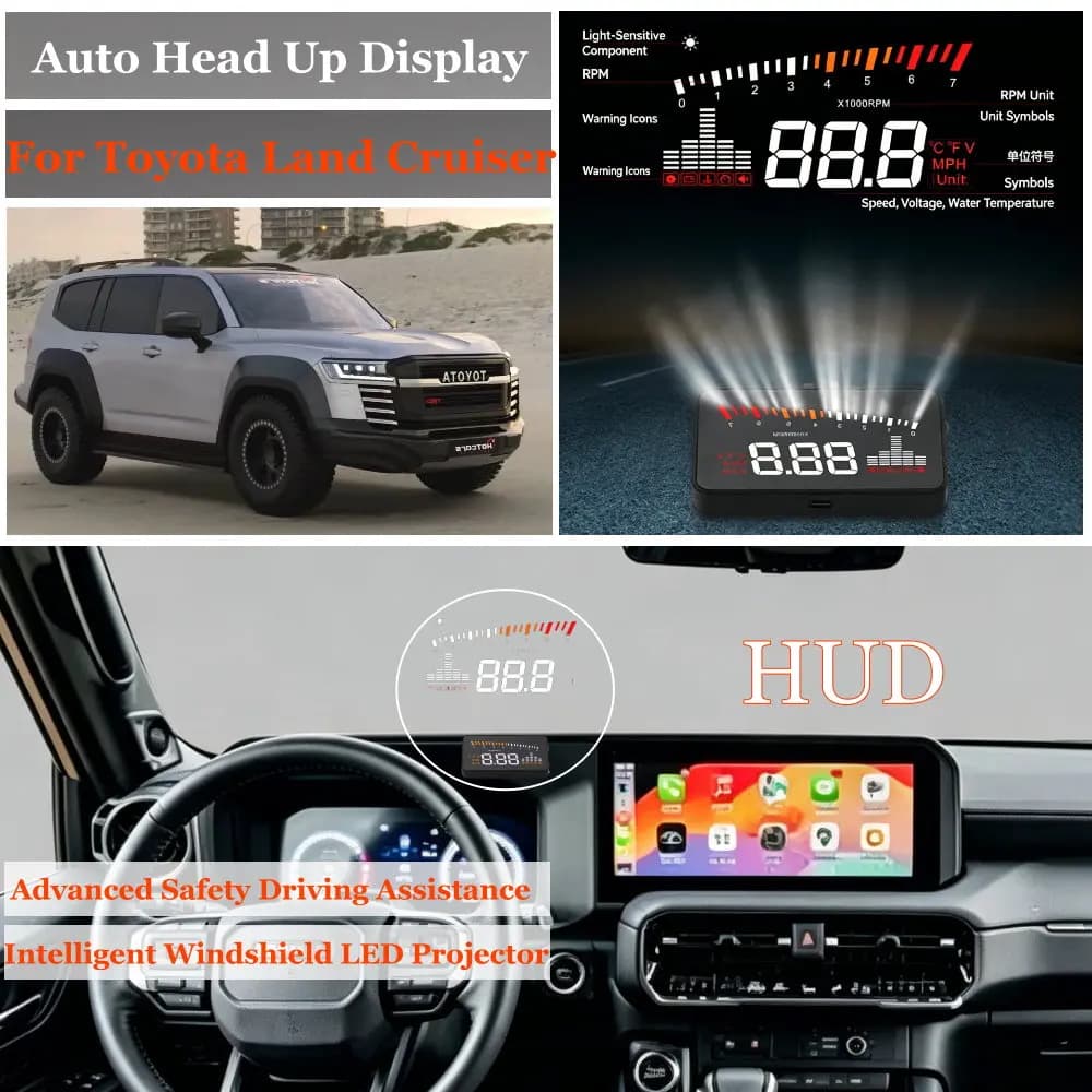 Display Head-Up per Auto Toyota Land Cruiser 200 300 2007-2026, HUD Automatico, Tachimetro, Contachilometri, Proiettore sul Parabrezza, Accessori