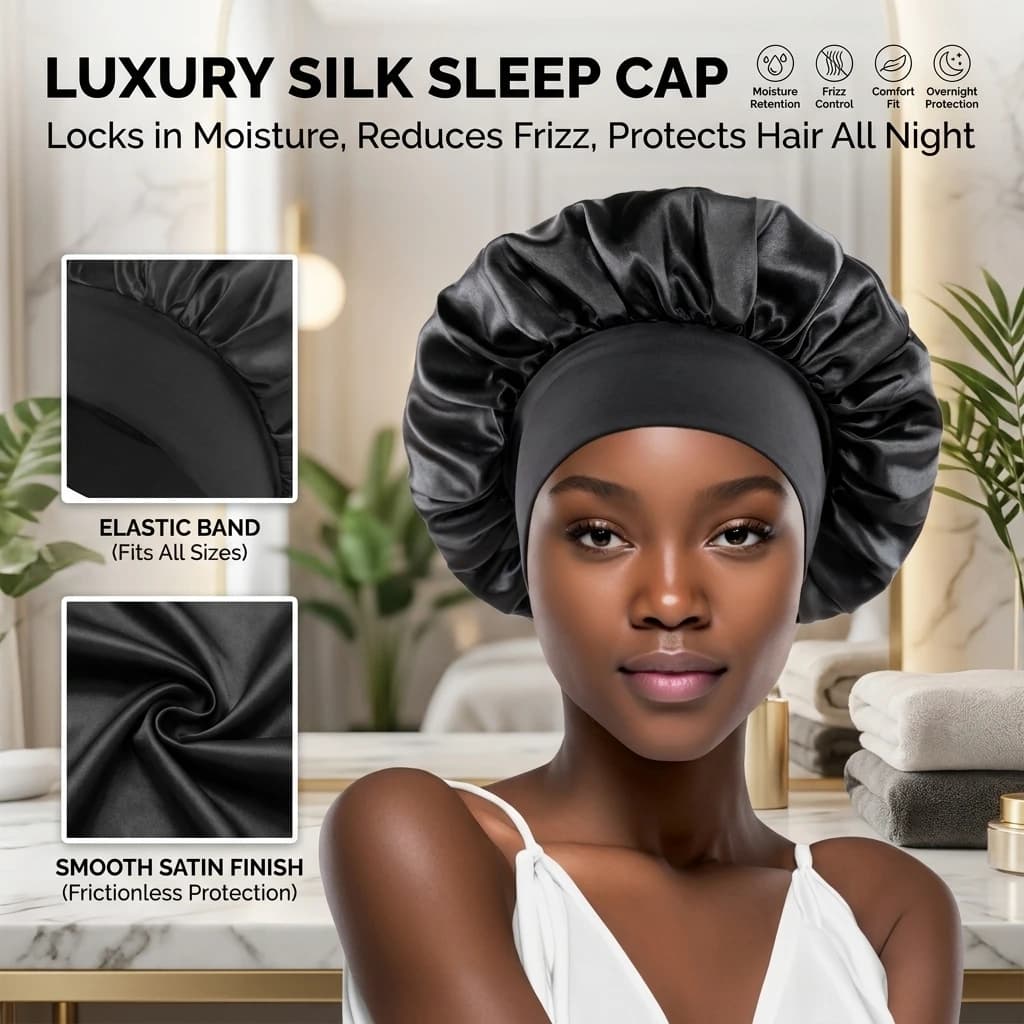 Grande cofano in raso, involucro per capelli con cofano in seta per dormire, cuffia per dormire con fascia elastica morbida, cofani grandi per la cura dei capelli delle donne