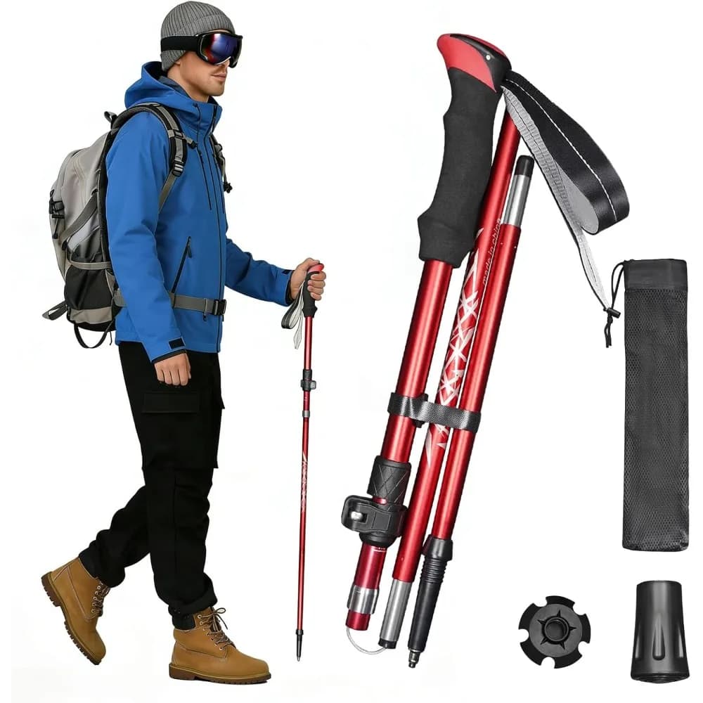 Collapsible Trekking Pole Adjustable Hiking Pole - Aluminum Alloy 7075 Walking Stick with Telescopic & Foldable Tri-fold Design for Travel Camping Climbing Walking