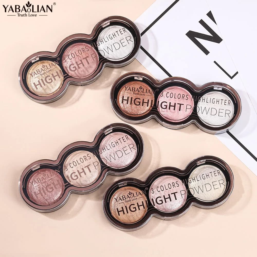 Evidenziatore per palette per guance a 3 colori, fard, abbronzante, compatto e portatile, per viaggi, finitura naturale, trucco giorno per notte, must have