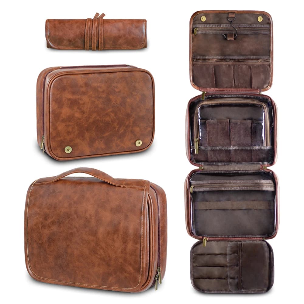 New Men's Business PU Wash Bag Large Capacity High-End Storage Partition Waterproof Makeup Bag Storage Bag