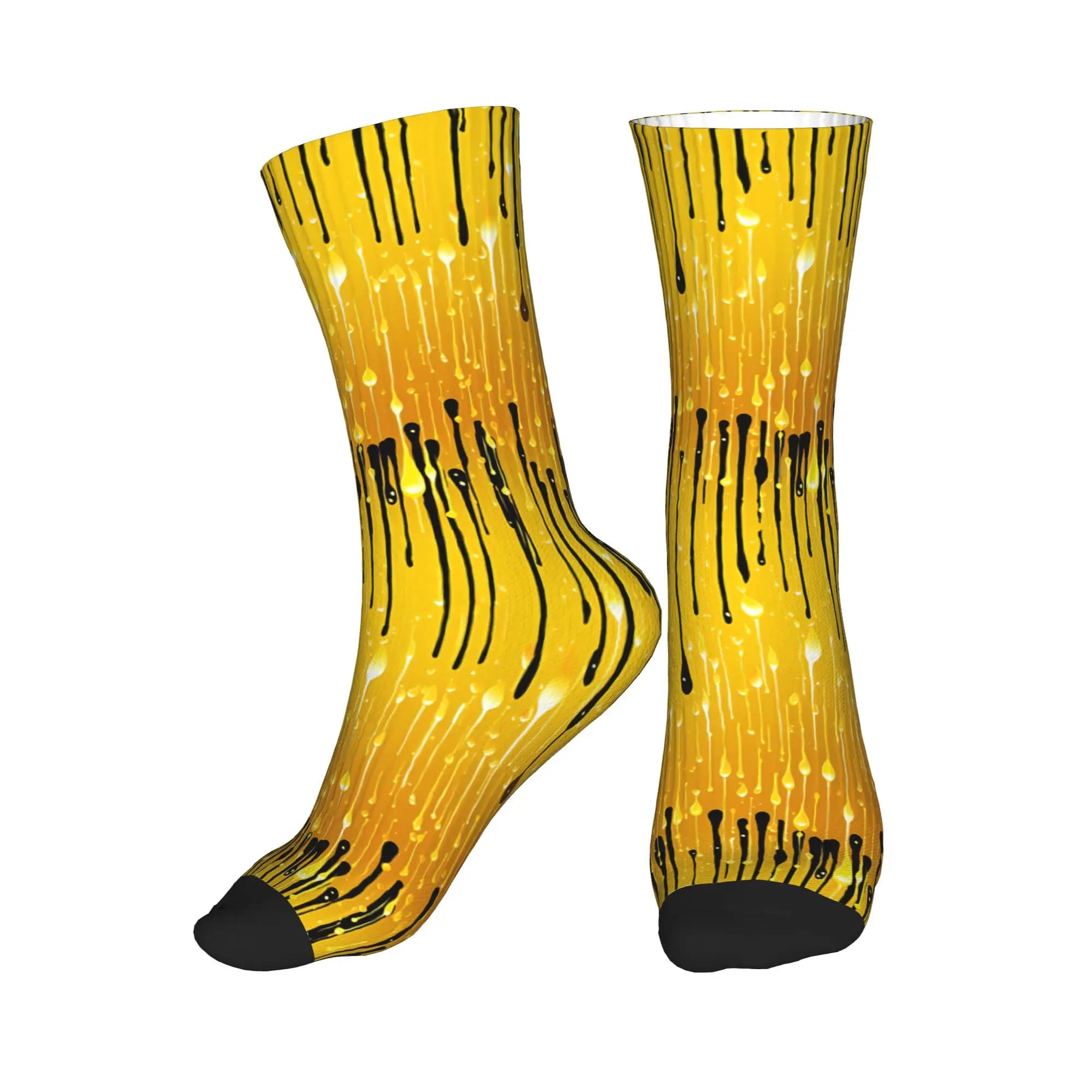 Divertenti calzini da uomo con motivo a goccia di liquido giallo, calzini unisex comodi e caldi con stampa 3D