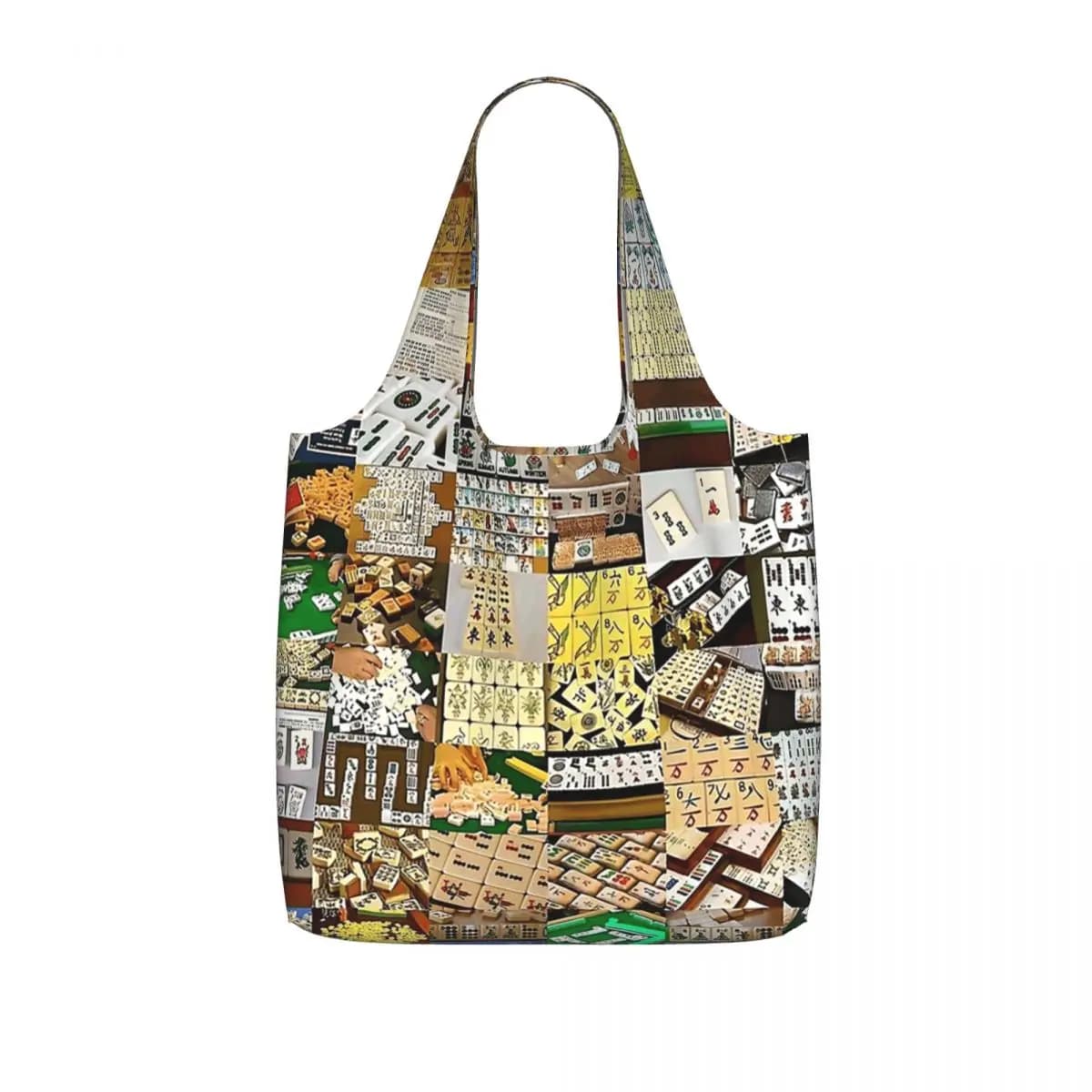 Mahjong Collage Shopping Tote Bag Canvas Large Capacity Shoulder Bags Shopper Grocery Handbag for Women