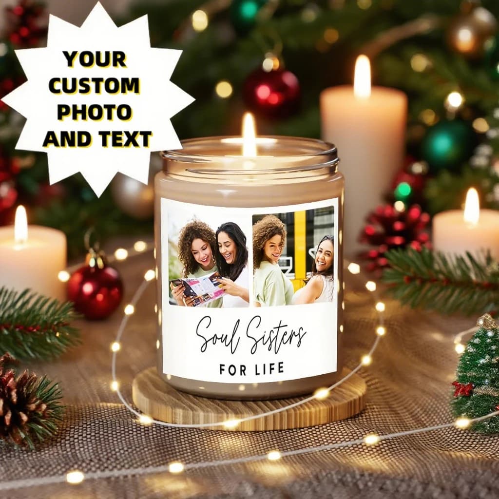 Candele personalizzate da 7 once: design fotografico personalizzato, cera di soia senza fumo, decorazioni per interni, regali di Natale e San Valentino