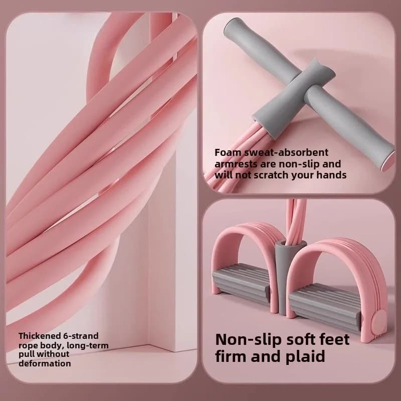 Banda di resistenza a 6 tubi con pedale, attrezzo multifunzionale per gambe e addome, corda elastica per sit-up con impugnature in schiuma, allenatore per addominali per palestra domestica, yoga, pilates, dimagrimento, rafforzamento di core e muscoli delle gambe, portatile, resistente, per donne