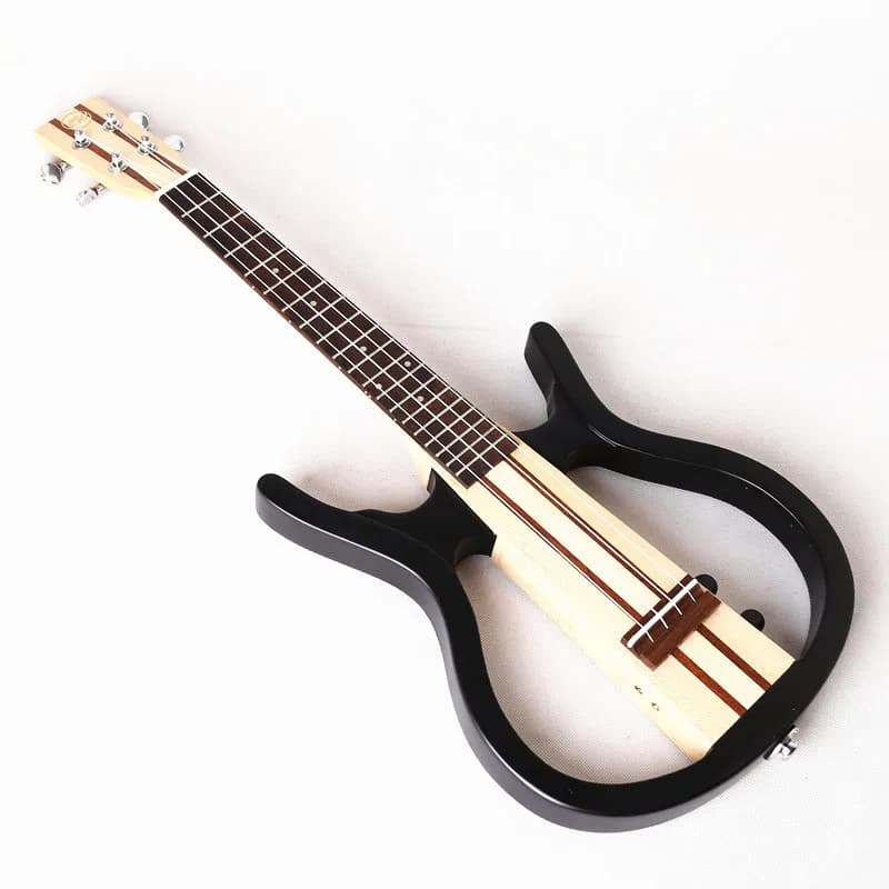 Commercio all'ingrosso piccolo tenore ukulele elettrico muto paletta acustica tastiera in ebano mogano/mappa scatola elettrica ukulele basso