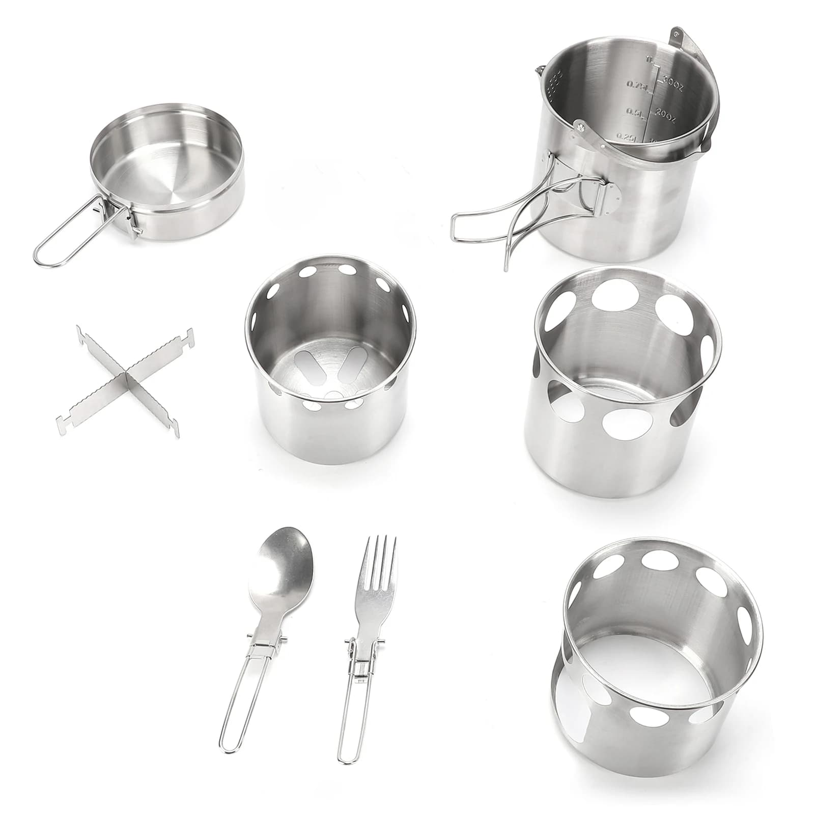 Set di Pentole da Campeggio, Pentola da 1L con Fornello Pieghevole in Legno e Utensili per Cucinare all'Aperto, per Bollire Zuppe e Friggere