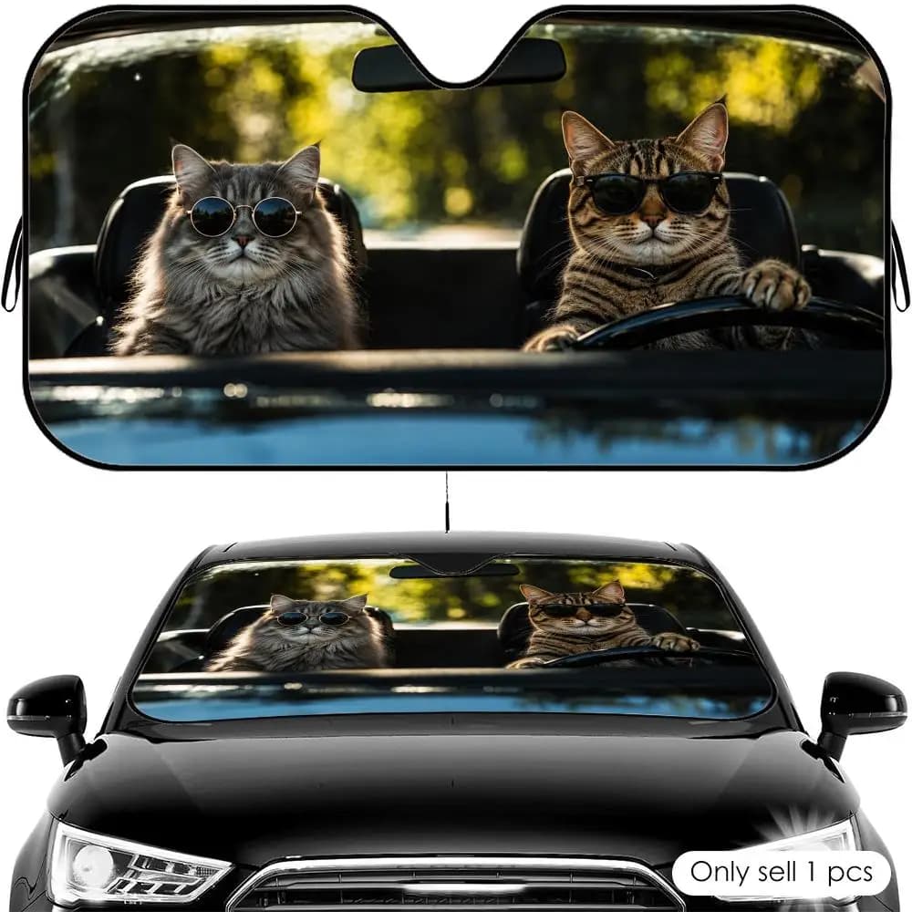 Parasole Divertente per Auto con Gatto/Cane, Protezione UV e Calore, Pieghevole, Universale per Parabrezza Anteriore