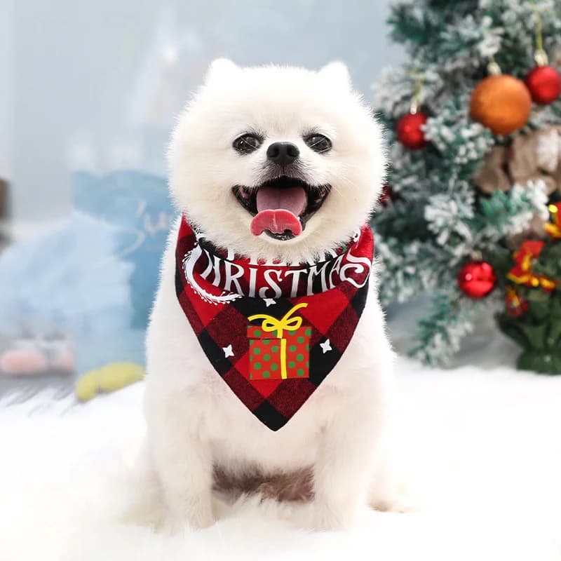 Sciarpa natalizia per animali domestici Bavaglino reversibile a quadretti per cani, modello Babbo Natale, adatto per cani di taglia media e grande