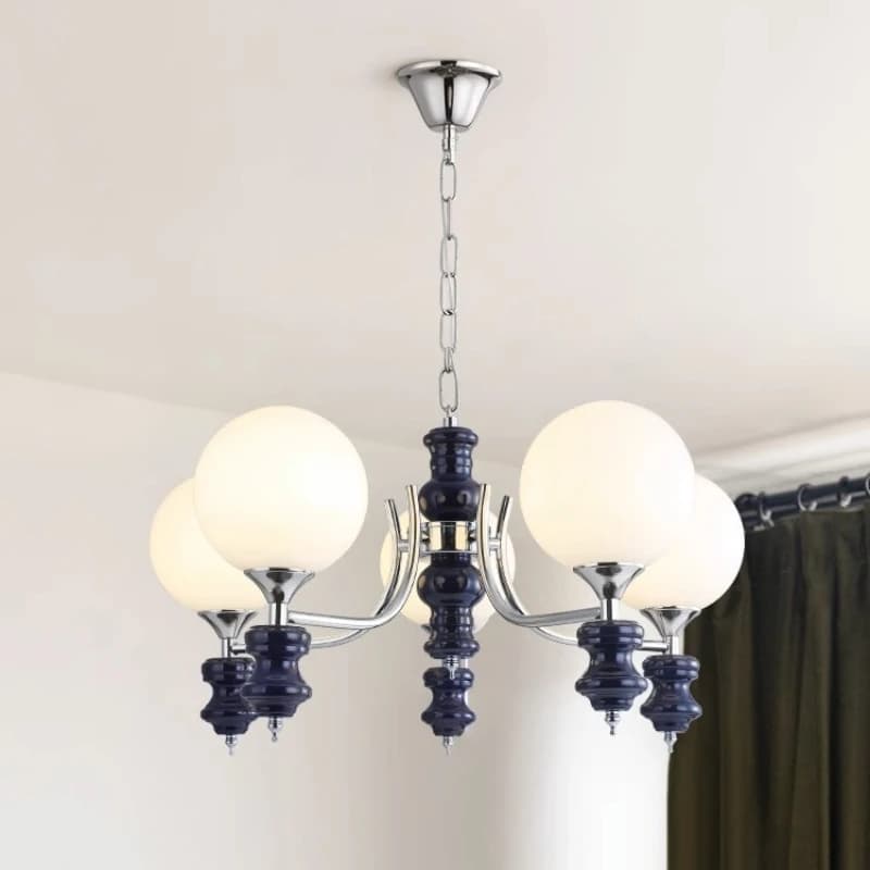 Bauhaus Retro Lampadari a LED Multi Testa Sfera di vetro E27 Luce Soggiorno Ristorante Camera da letto Studio Lampada a tracolla con catena in ferro battuto