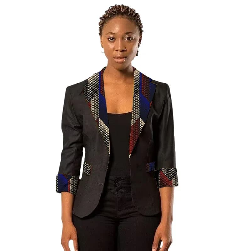 Giacche da abito da donna in un pezzo Design originale Stampa Giacca da donna nera Ankara Cappotto con maniche a 3/4 per feste africane Couture