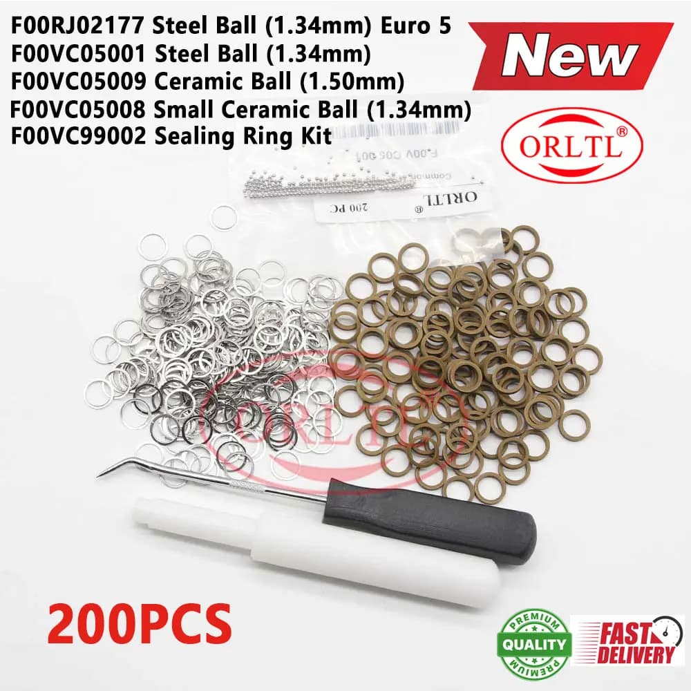 Kit di riparazione Guarnizione F00VC99002 Sfera in acciaio da 1,34 mm F00VC05001 Sfera in ceramica da 1,5 mm F00VC05009 F00VC05008 F00RJ02177 per BOSCH