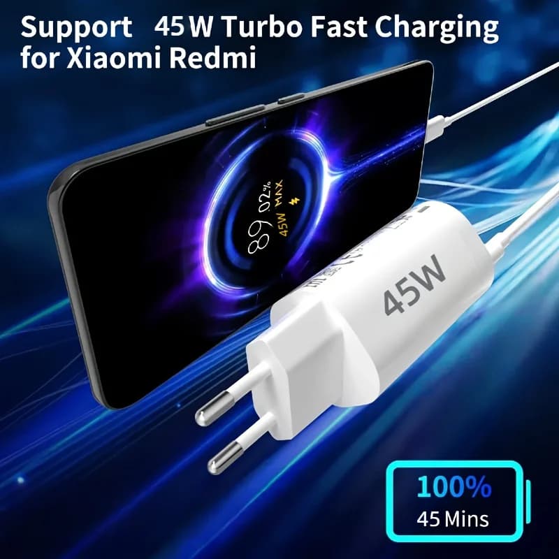 Caricatore Rapido USB-C GaN 45W PD 3.0 PPS da Parete per iPhone 15 16 Samsung S24 S23 MacBook Air iPad Pro Laptop