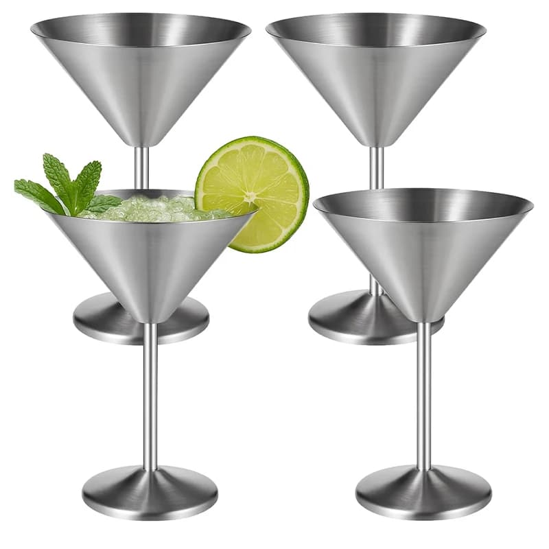 304 Stainless Steel Martini Cocktail Cup Metal Stemmed Ice Cream Dessert Goblet Reusable Wine Glass for Bar KTV Restaurant
