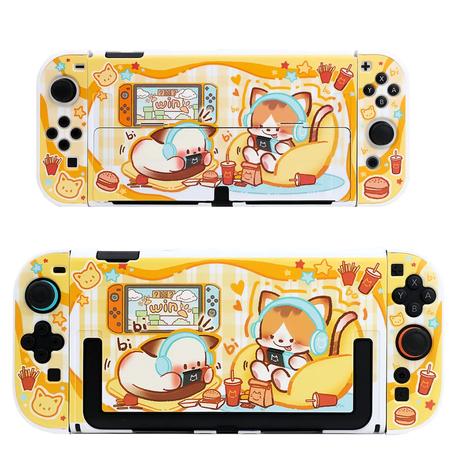 Otaku Meow Custodia rigida bianca compatibile con Switch OLED / Switch 2 - Guscio protettivo di ispirazione giapponese con design di gatti Kawaii