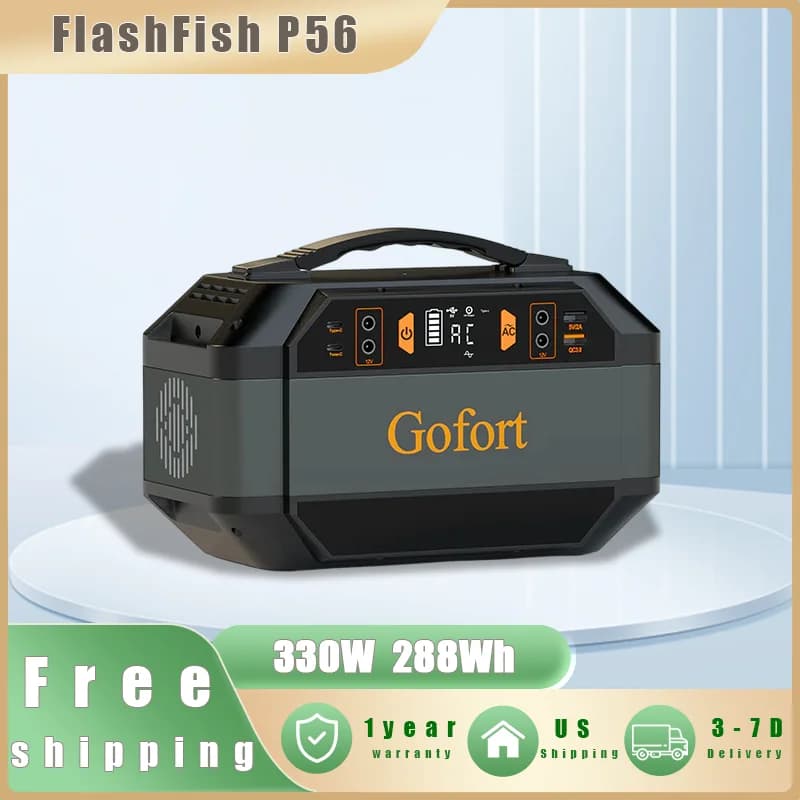 Flashfish P56 Centrale elettrica portatile Generatore solare da 300 W Batteria agli ioni di litio da 299 Wh Backup domestico Alimentazione mobile da campeggio all'aperto
