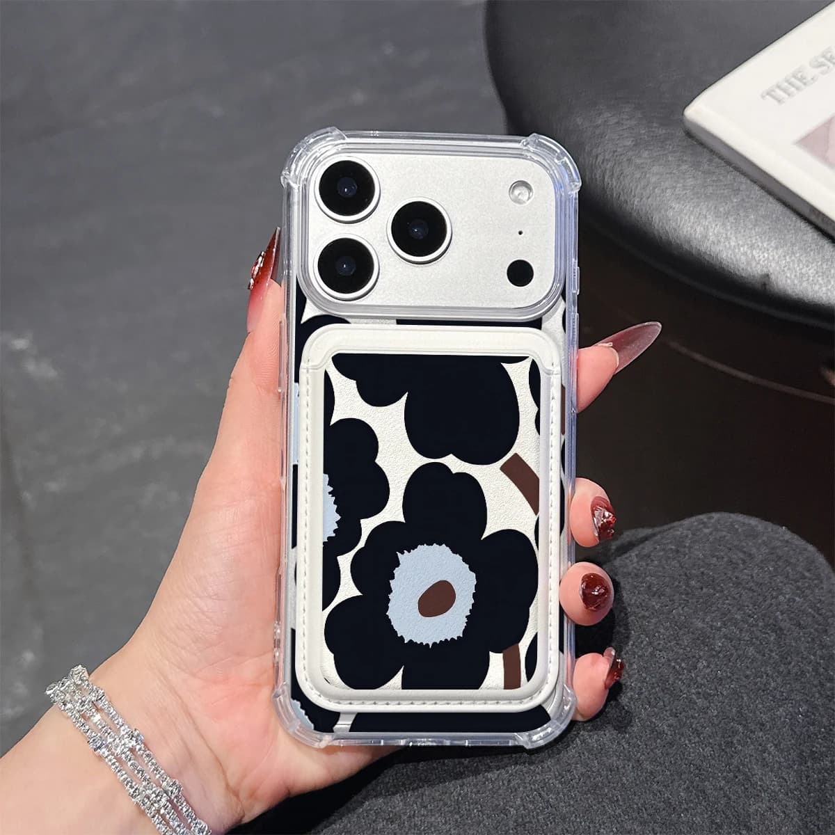 Bold Flora Phone Case For iPhone 17 16 15 14 13 Pro Max Plus Wallet Pocket Transparent Soft TPU for Magnetic Phone Case