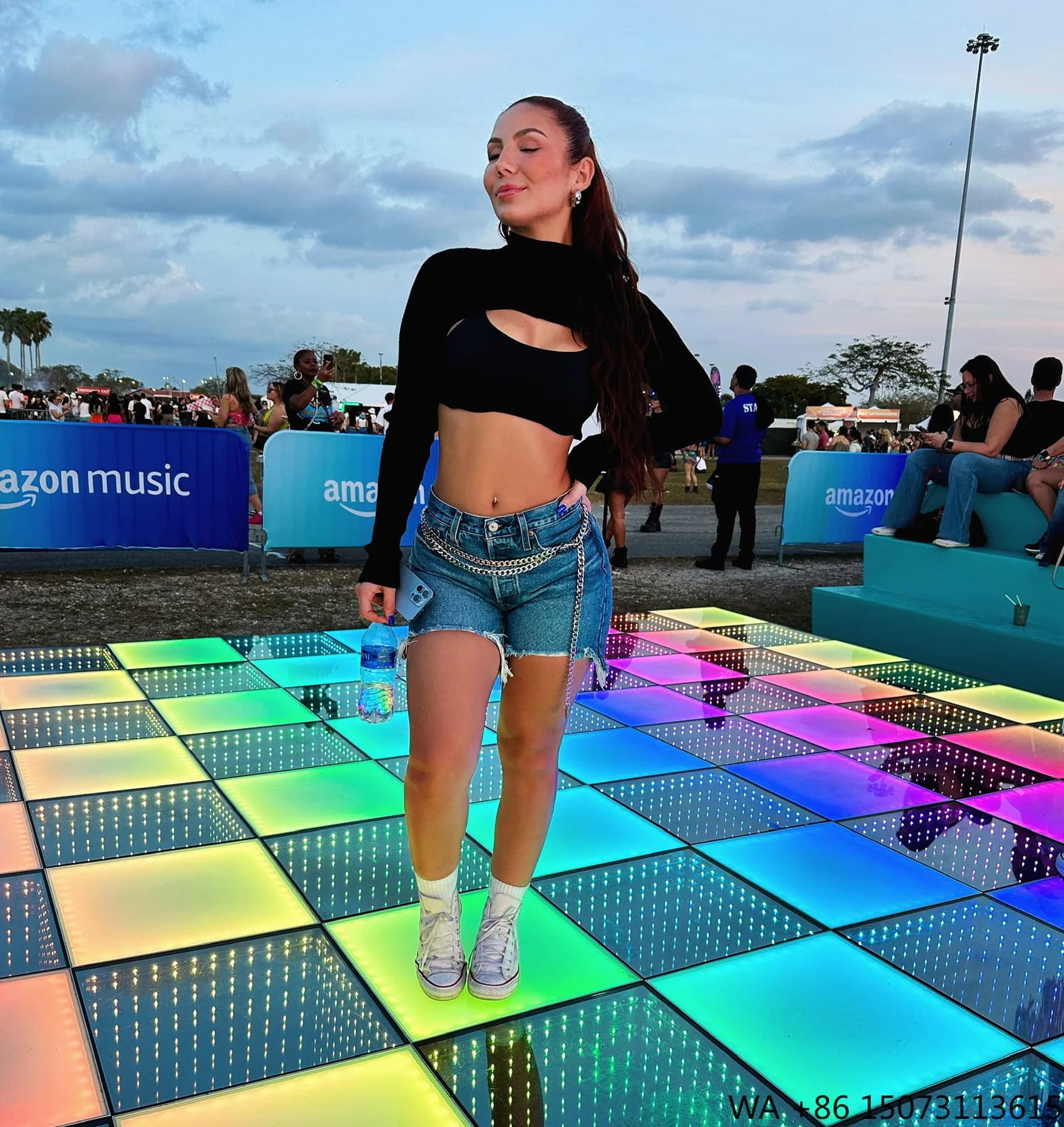 Pavimento da Ballo Magnetico Mobile 3D con Specchio DMX LED, Piastrelle in Linoleum IP65, Faretti Bianchi Caldi per DJ