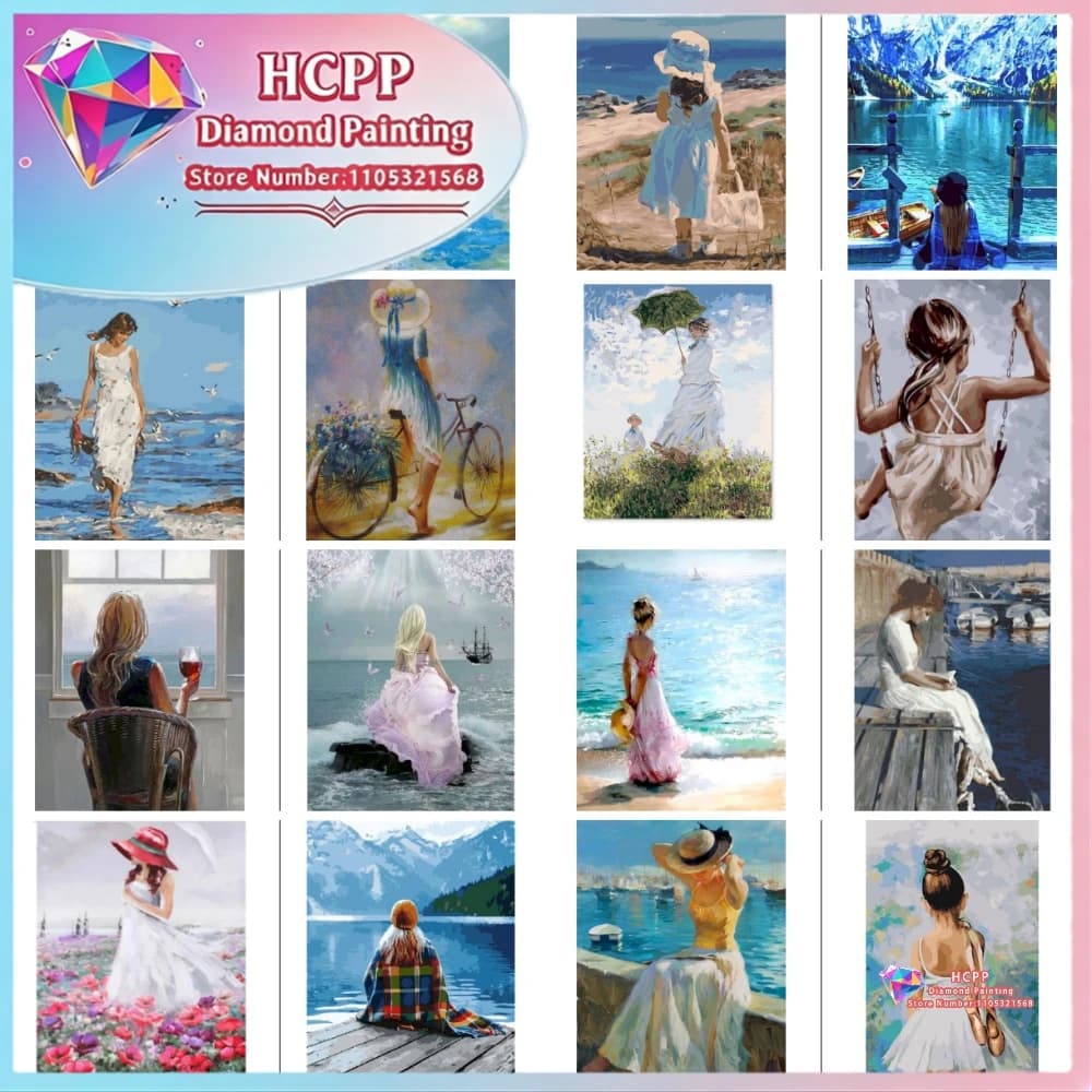 Kit Pittura Diamante Ragazza al Mare, Diamanti Quadrati e Rotondi, Mosaico 5D Fai da Te, Arte Artigianale, Regalo Squisito, Decorazione Artigianale