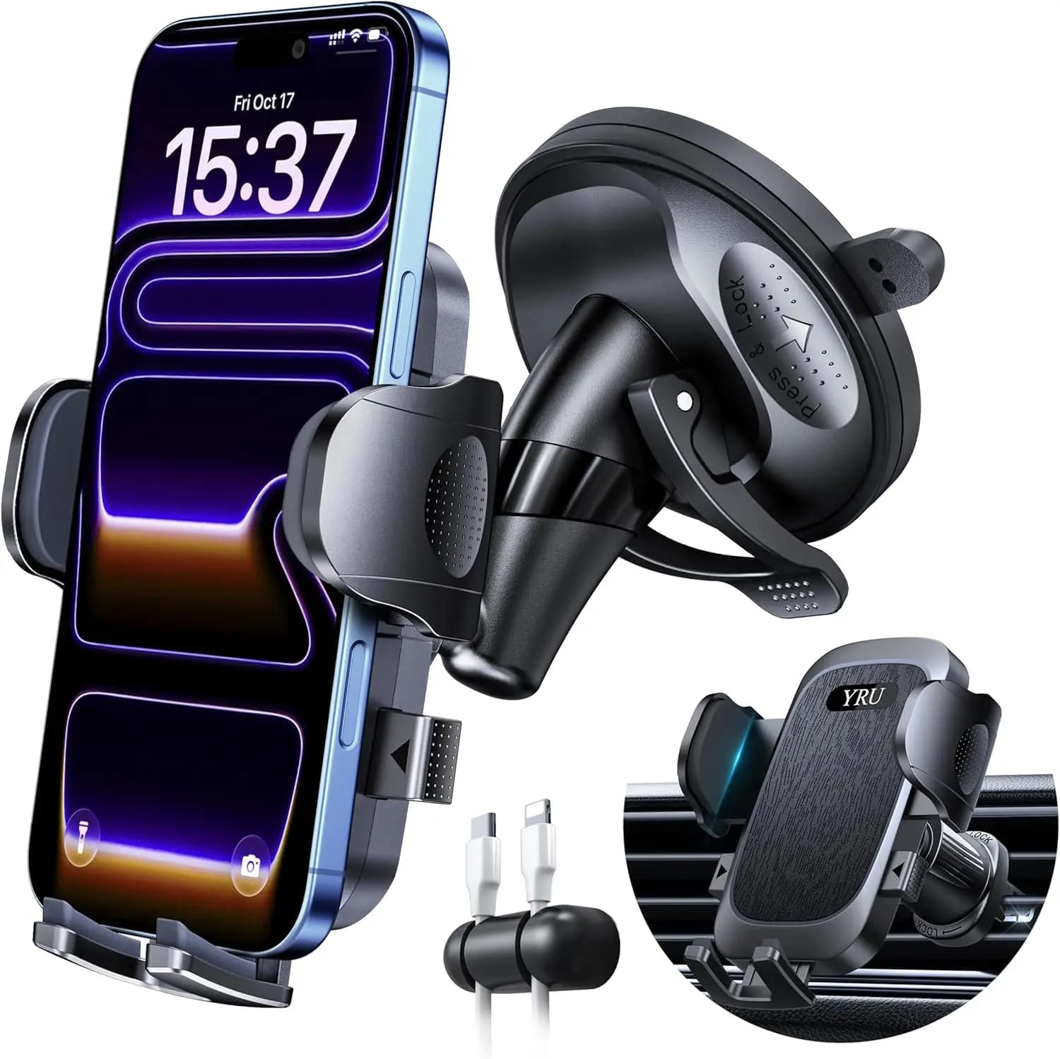 Supporto per telefono da auto girevole e anti-vibrazione di livello militare con resistenza ai 90+LBS per iPhone Samsung, nero
