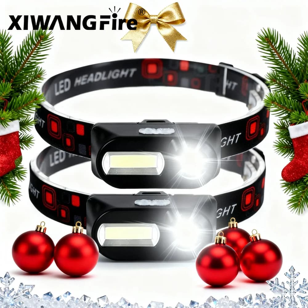 Lampada frontale LED + COB super luminosa, lampada frontale ricaricabile USB da 800LM, torcia frontale impermeabile a 6 modalità per lavoro e attività all'aperto, regalo di Natale