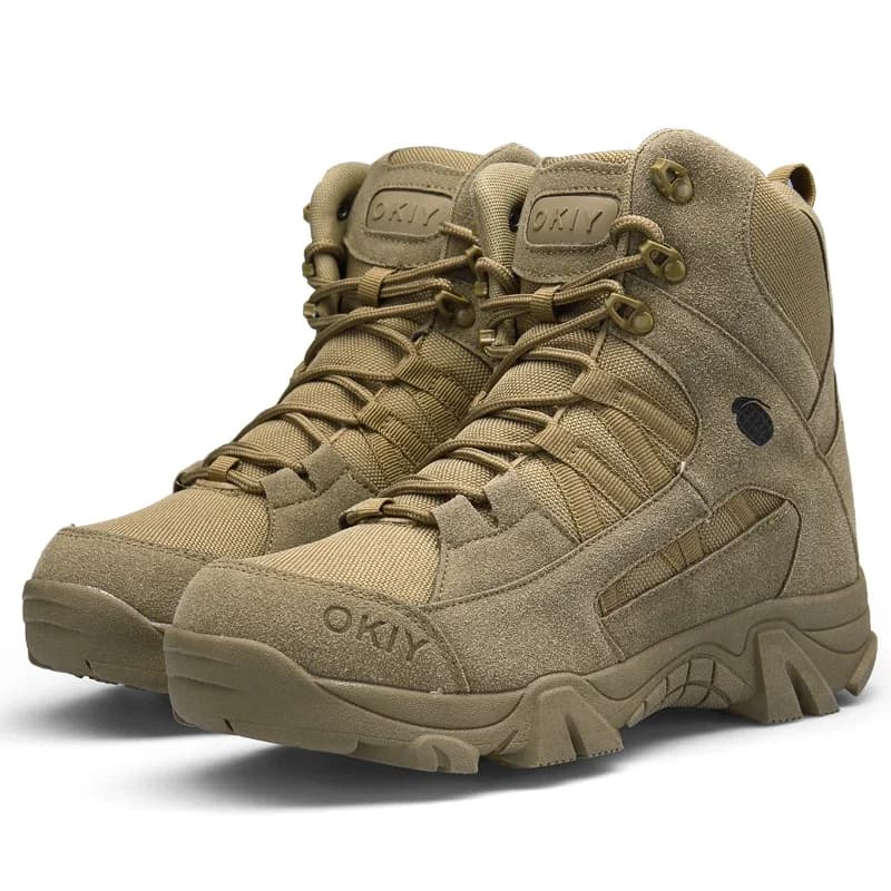 Men's Brand High Quality High-Top Leather Boots Breathable Desert Combat Men's Boots Outdoor Shoes Non-slip Hiking Ankle Boots