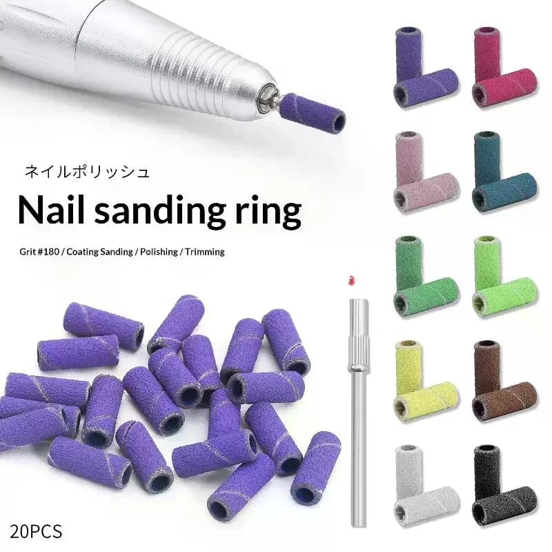 20 pezzi mini nastri abrasivi anelli punte per trapano per unghie addensate con 1 pz set di mandrini strumento di accessori per manicure elettrico colorato