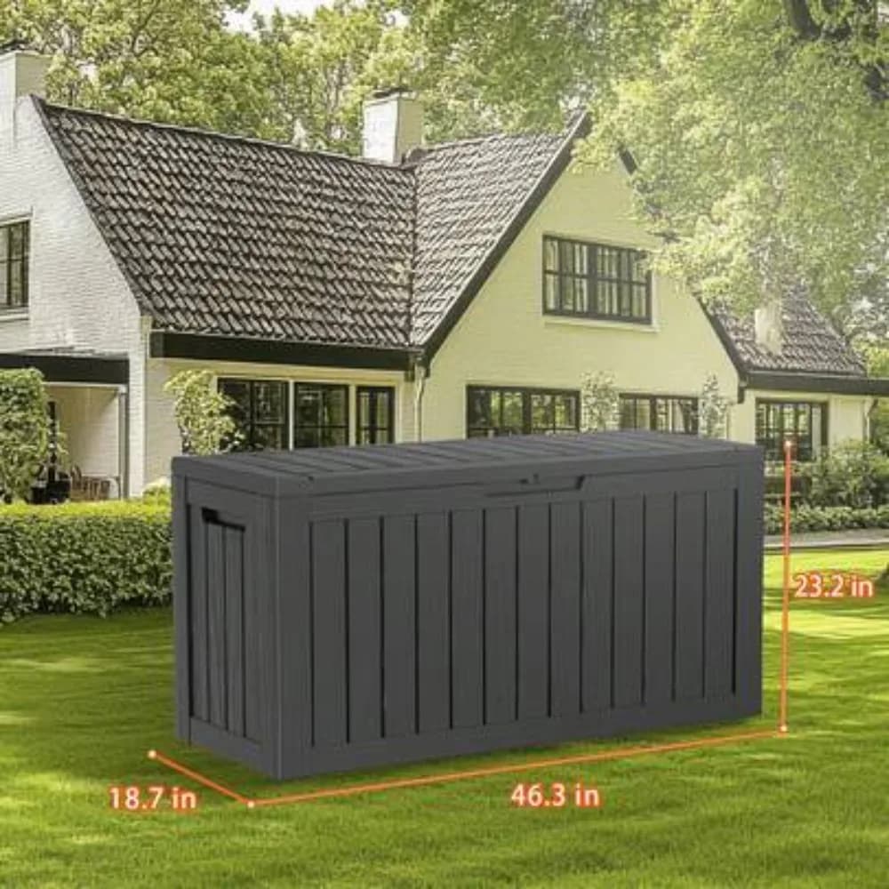 90 Gallon Lockable Resin Deck Box Waterproof Outdoor Patio Storage Chest for Furniture Cushions Garden Tools Pool Supplies Black 43 x 23 x 24 Inch