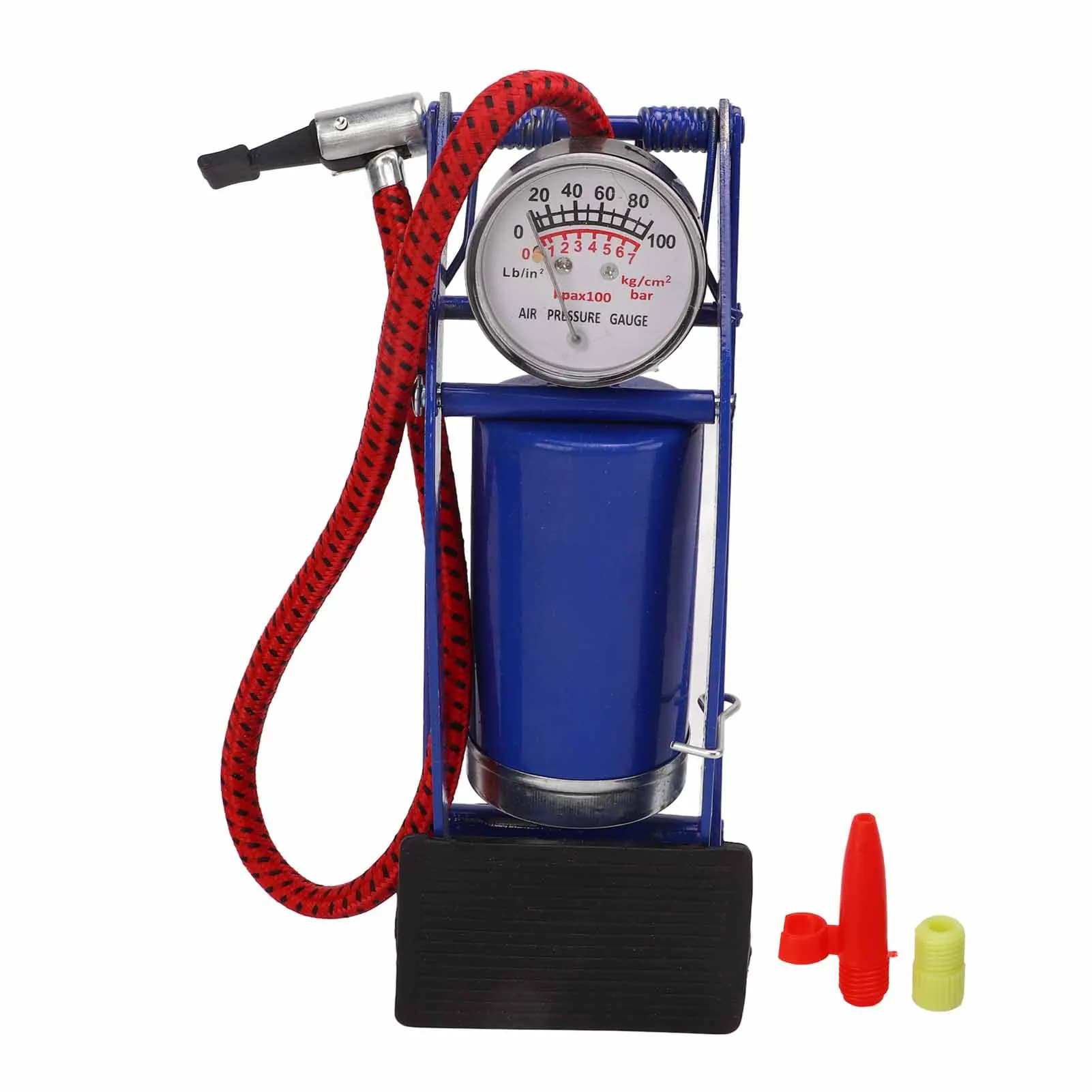 Pompa da terra per bici, pompa ad aria a pedale, pompa a cilindro singolo con manometro per pneumatici, palloni, gommoni, materassi gonfiabili, blu