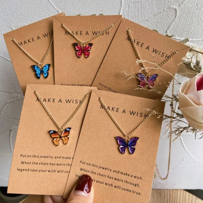 Beautiful Butterfly Pendants Necklace Wedding Party Jewelry Mother Daughter Thin Chain Choker Brilliant Color Jewelry Girls
