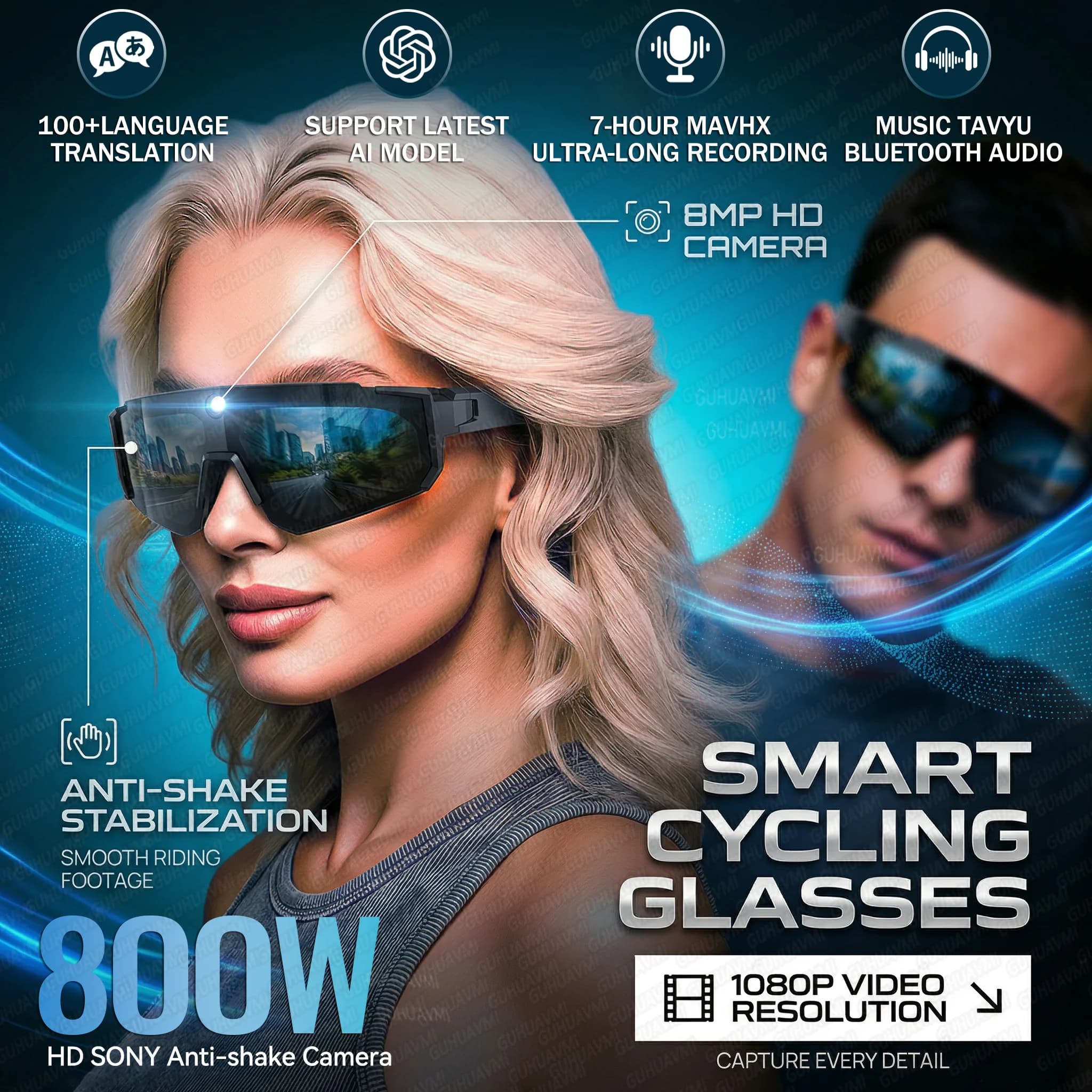 Nuovi Occhiali Smart AI Sportivi con Fotocamera 8MP, Cuffie per Ciclismo Outdoor 2026, Controllo Touch, Antivento, Bluetooth, Traduzione, Occhiali da Sole