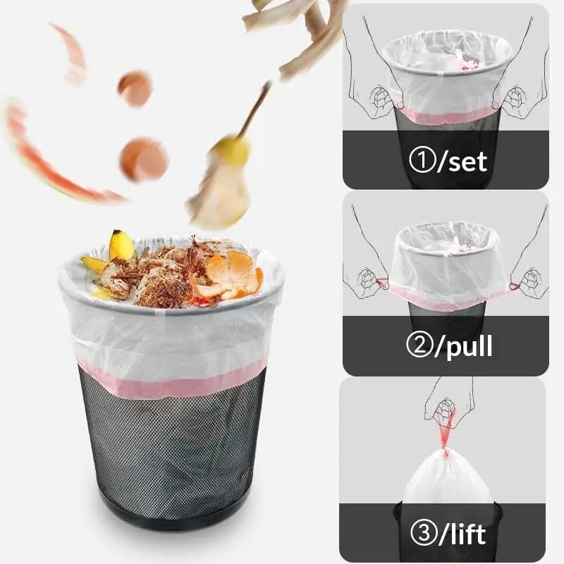 Drawstring Trash Bags Thickened Disposable Kitchen Garbage Can Liners With Handle For Home Office Cleaning Supply