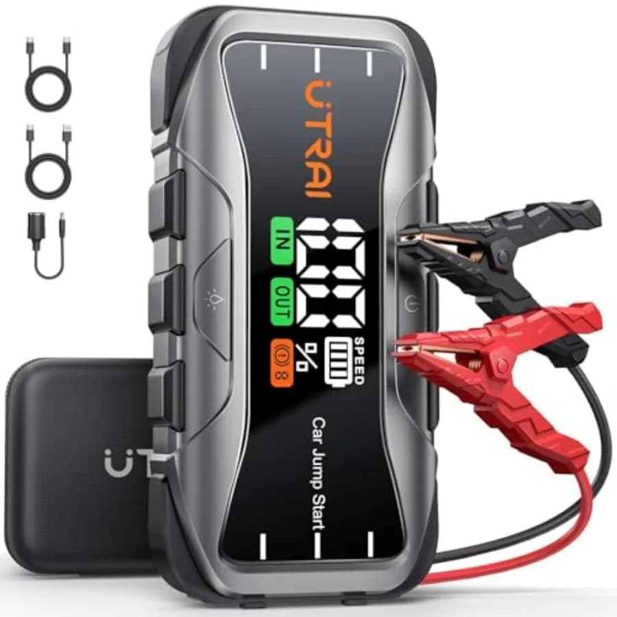 Avviatore di Emergenza Portatile 8000A per Auto, Batteria 12V per Tutti i Motori a Benzina e Diesel 12L, 27000mAh con Ricarica Rapida USB-C 65W