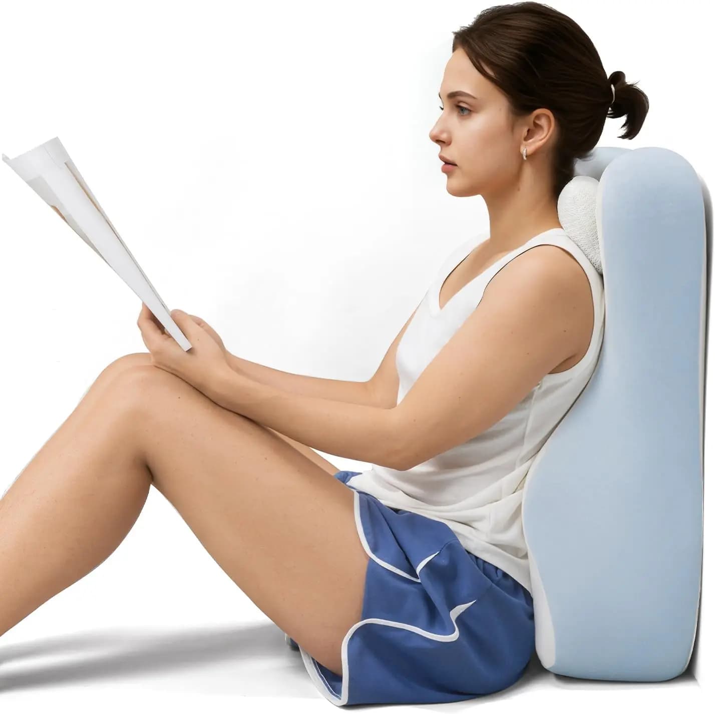 Cuscino ergonomico a curva S per leggere a letto, per adulti, con poggiatesta regolabile, in memory foam